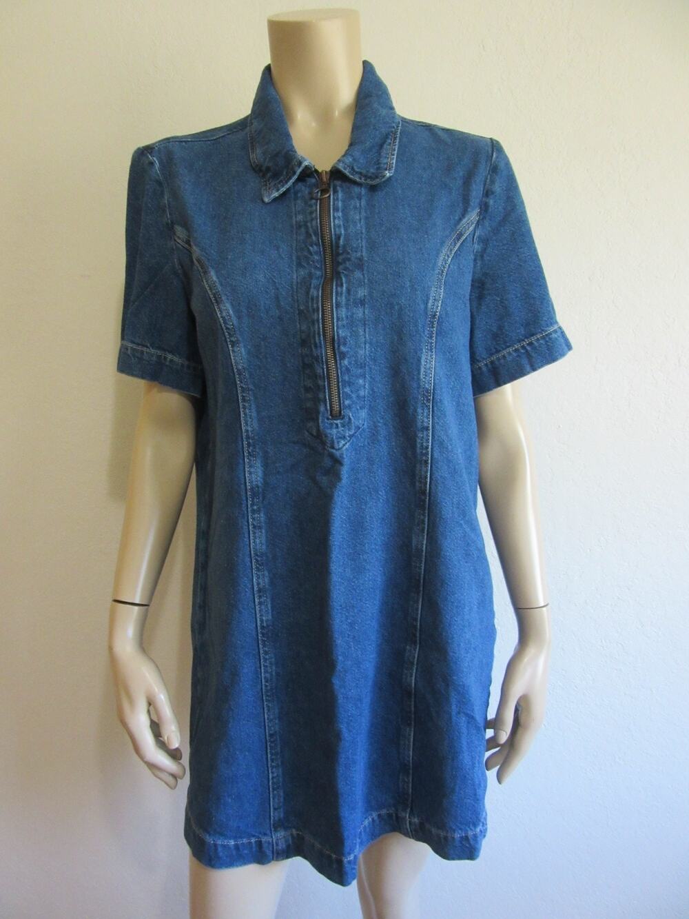 REFORMATION Loeb Blue Denim 10 1/4 Zip Cotton Mini Dress-CA